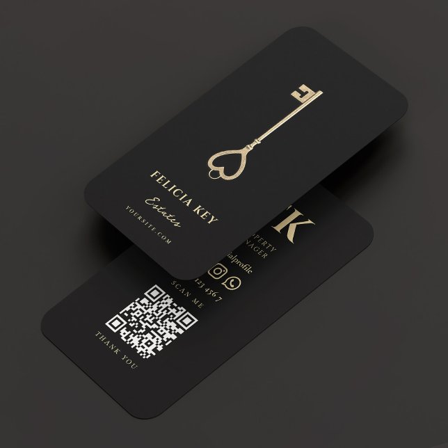 Carte De Visite Realtor Elegant Monogram Black Gold Key Moderne (Realtor Elegant Monogram Black Gold Key Modern Business Card
)