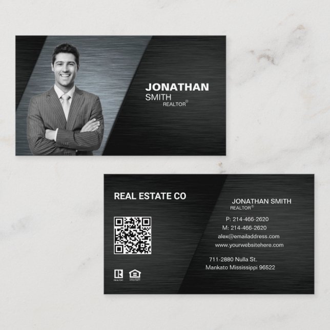 Carte De Visite Realtor, investisseur immobilier, Black Metallic (Devant / Derrière)
