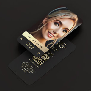 Carte De Visite Realtor moderne Black Gold Photo EHO Logo Monogram