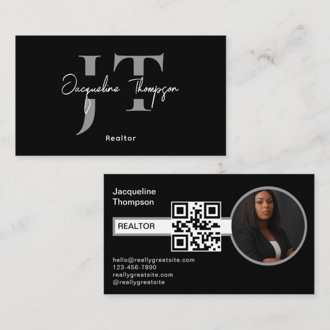 Carte De Visite Realtor Moderne Immobilier Agent Photo QR Code (Devant / Derrière)