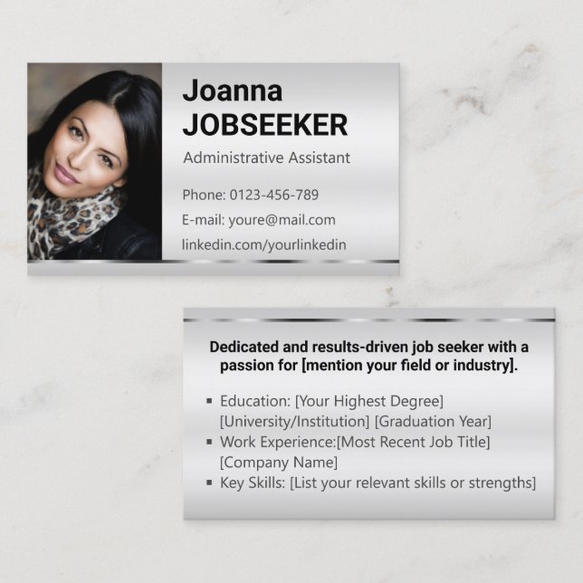 Carte De Visite Recherche d'emploi classique Ombre minimal Elegant (Devant / Derrière)