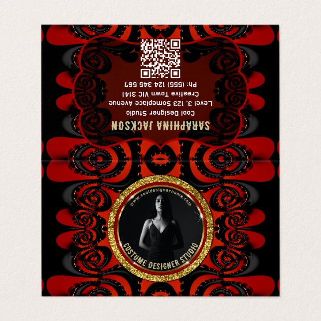Carte De Visite Red Black + Gold Funky Gothic Creative (Extérieur déplié)