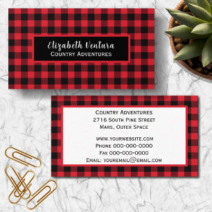 Carte De Visite Red Buffalo Plaid rustique pays avec accentuation 