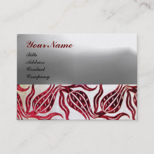 Carte De Visite RED DAMASK VELVET TULIPS MONOGRAM Burgundy Pearl