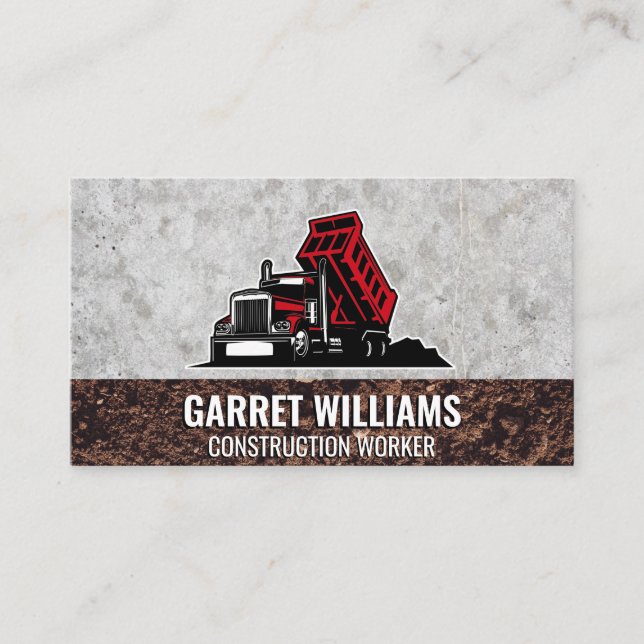Carte De Visite Red Dump Truck | Concrete and Dirt (Devant)