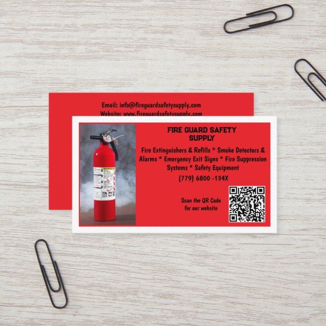 Carte De Visite Red Fire Extinguisher Fire Safety   (Devant/Arrière en situation)