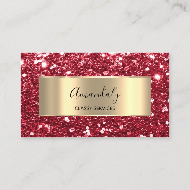 Carte De Visite Red Glam Gold Frame Chunky Parties scintillant QR  (Devant)