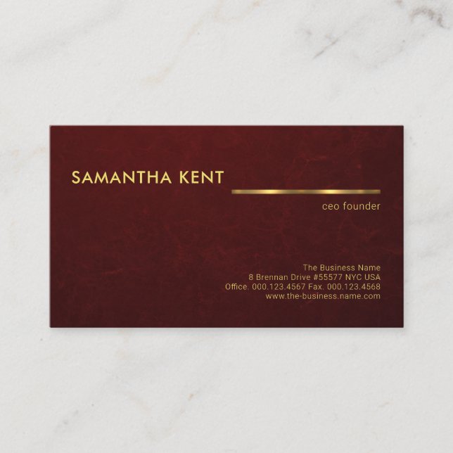 Carte De Visite Red Grunge Texture Faux Gold Line PDG fondateur (Devant)
