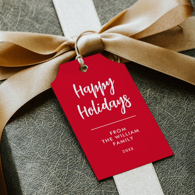 Carte De Visite RED HAPPY HOLIDAYS NOM do-it-yourself BALISE CADEA (DIY CHRISTMAS GIFT TAG CHEAPER SAVE MONEY CUT THE LINES HAPPY HOLIDAYS FAMILY NAME)