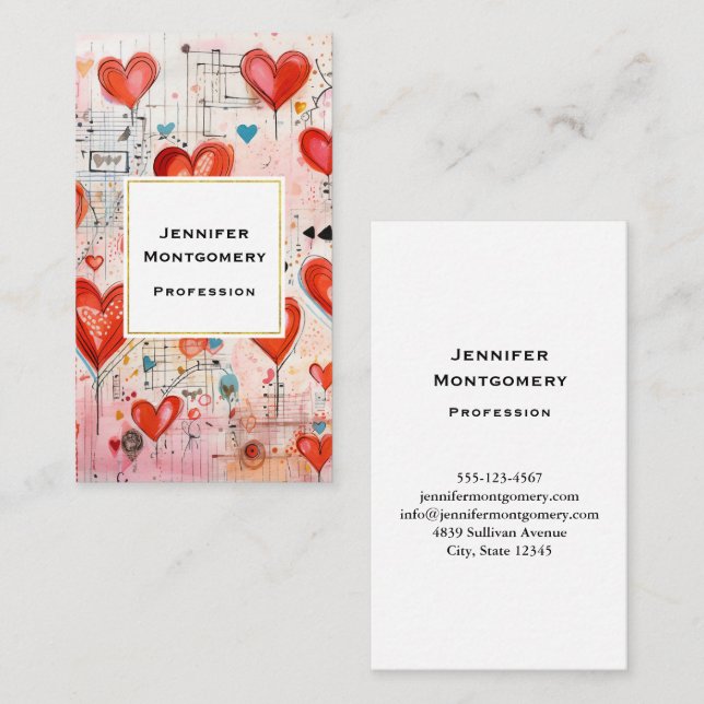 Carte De Visite Red Hearts Whimsical Love Motif (Devant / Derrière)