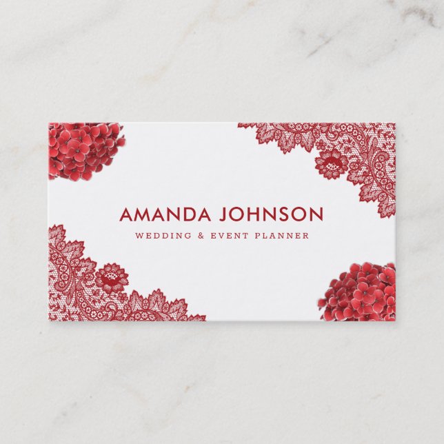 Carte De Visite Red Lace Hydrangea Floral Mariage Planificateur d' (Devant)