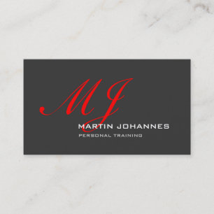 Carte De Visite Red Monogram Grey Personal Trainer Moderne