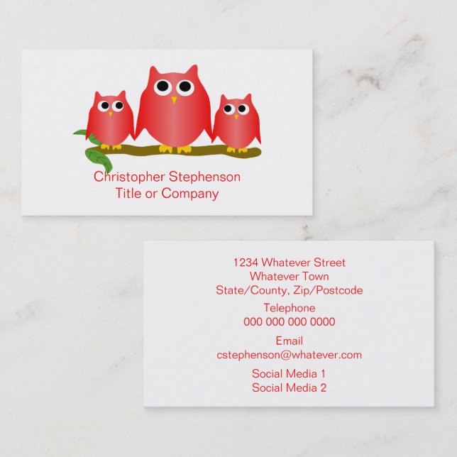 Carte De Visite Red Owls Design (Devant / Derrière)