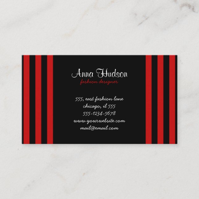 Carte De Visite Red Stripes, Black Stripes, Motif rayé, Lignes (Devant)