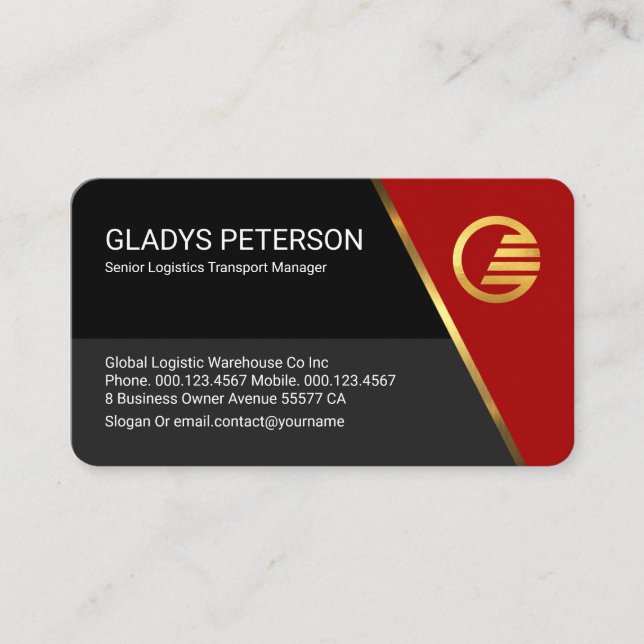 Carte De Visite Red Trapezium Grey Layers Business Owner (Devant)