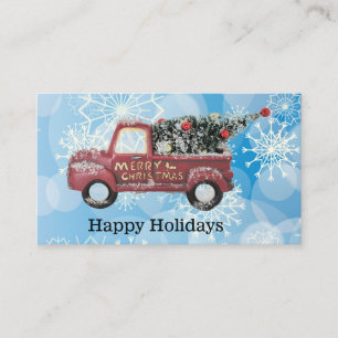 Carte De Visite red vintage truck on blue snowflawgrock