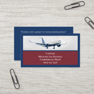 Carte De Visite Red Wine Blue Avion commercial Capitaine pilote