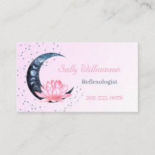 Carte De Visite Réflexologie Lune à fleurs rose Lotus