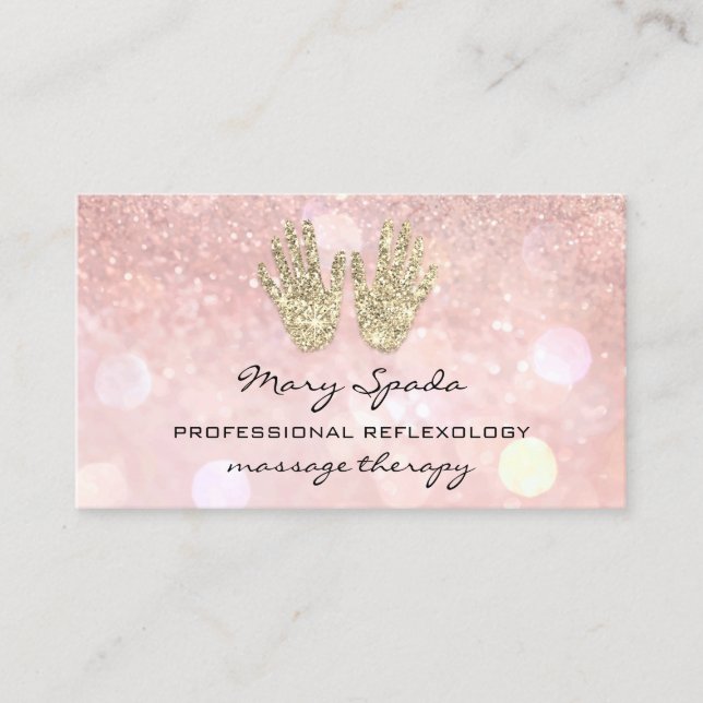 Carte De Visite Réflexologie Massage Reiki Mains Rose or QR Logo (Devant)