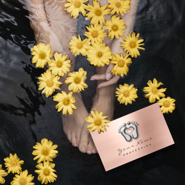 Carte De Visite Réflexologie Massage Thérapiste Argent Rose Blush (Reflexology Massage Therapist Silver Rose Blush Business Card)
