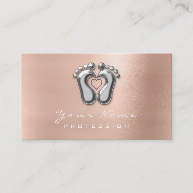 Carte De Visite Réflexologie Massage Thérapiste Argent Rose Or (Devant)