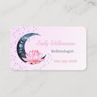 Carte De Visite Réflexologie QR Code Lotus rose Lune
