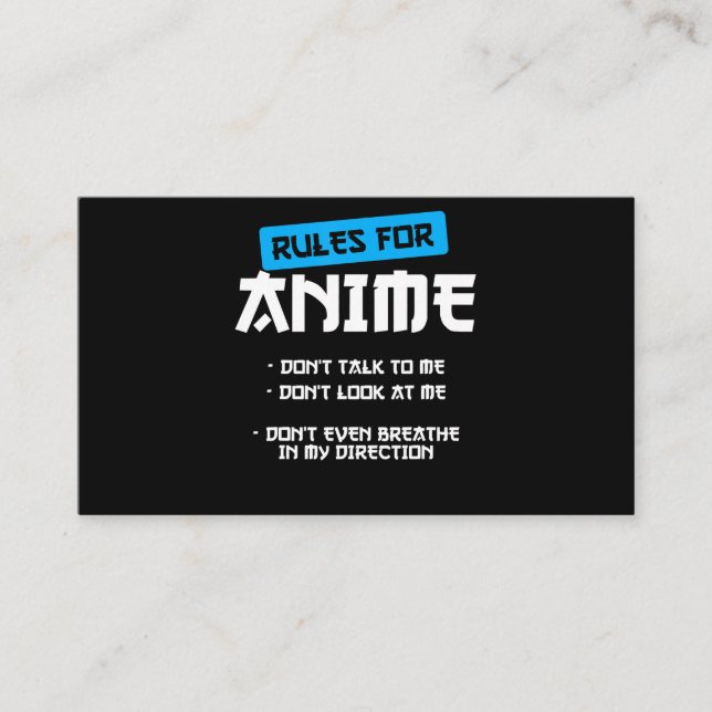 Carte De Visite règles dessin animé manga art cosplay otaku cadeau (Devant)