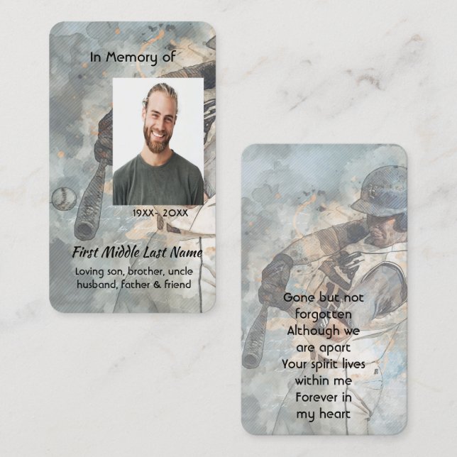 Carte De Visite Remembrance Memorial Keepsake Baseball Sport (Devant / Derrière)