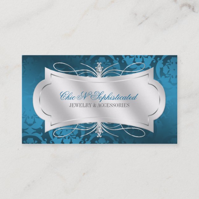 Carte De Visite Remous bleu somptueux de damassé de diamant (Devant)