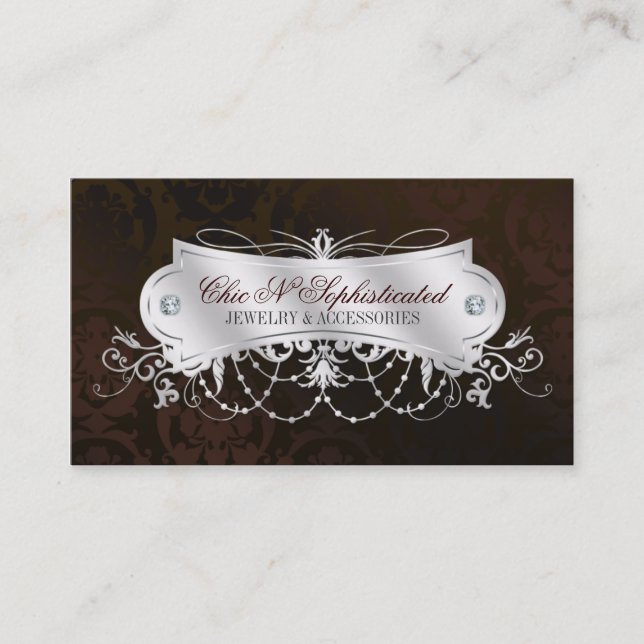 Carte De Visite Remous foncé élégant de damassé de chocolat (Devant)