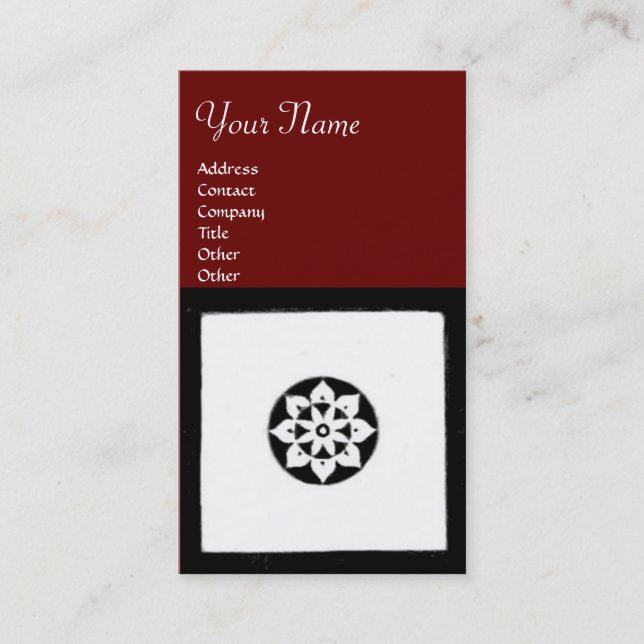 Carte De Visite RENAISSANCE Blanc Noir Rouge Géométrique Floral (Devant)