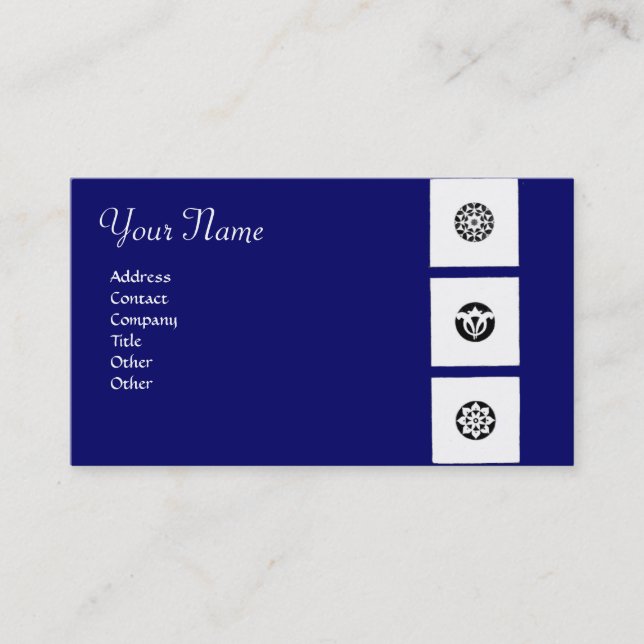 Carte De Visite RENAISSANCE HARMONIE Bleu Blanc Géométrique Floral (Devant)