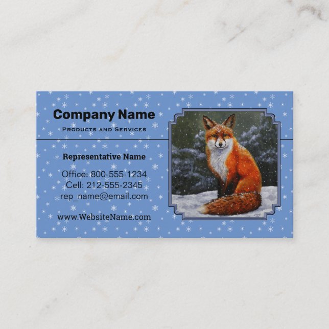 Carte De Visite Renard rouge mignon en neige hivernale (Devant)