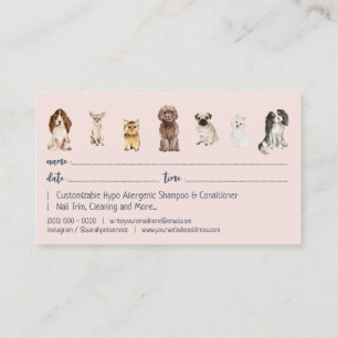 Carte De Visite Rendez-vous à Grooming pour chien Rose Marine