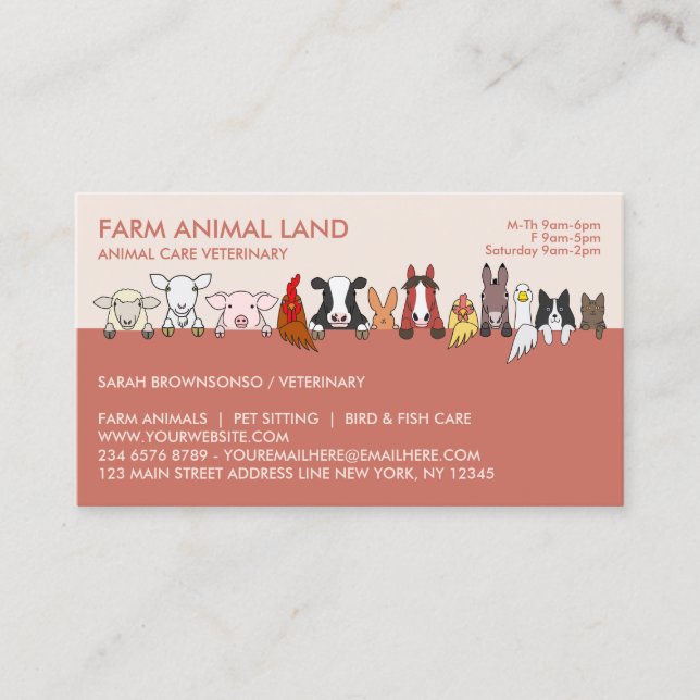 Carte De Visite Rendez-vous à la ferme de Blush Visite Vétérinaire (Devant)