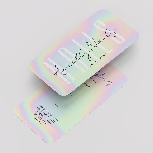 Carte De Visite Rendez-vous à l'holographe manicuriste moderne Nai (Modern Nail Tech Manicurist Holographic Appointment Business Card
)