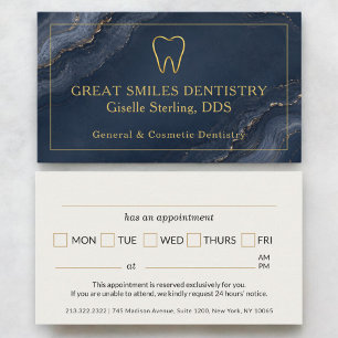 Carte De Visite Rendez-vous chez le dentiste Agate Bleu Nuit Or