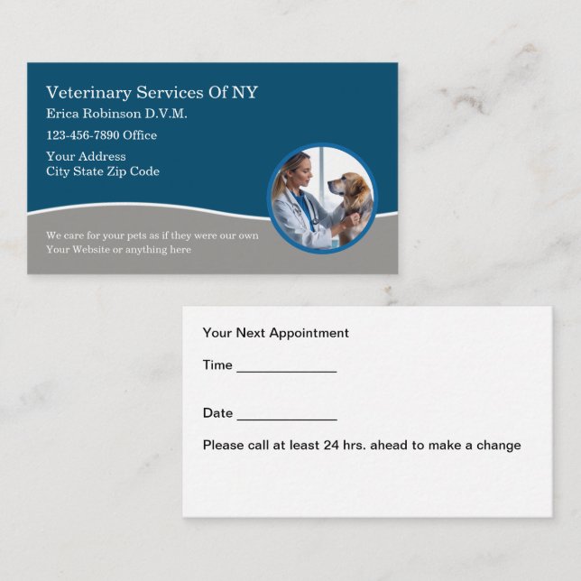 Carte De Visite Rendez-vous des services vétérinaires de soins pou (Devant / Derrière)
