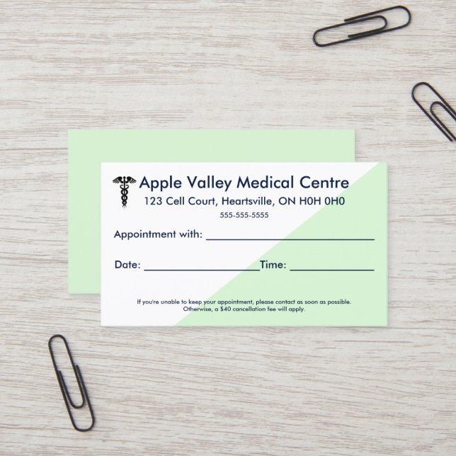 Carte De Visite Rendez-vous Médicale modifiable (Devant/Arrière en situation)