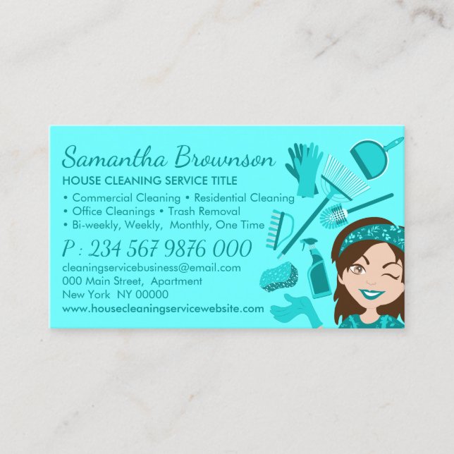 Carte De Visite Rendez-vous turquoise pour le nettoyage des dame J (Devant)