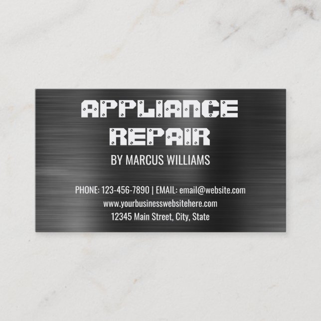 Carte De Visite Réparation de l'appareil Argent gris foncé Faux mé (Devant)