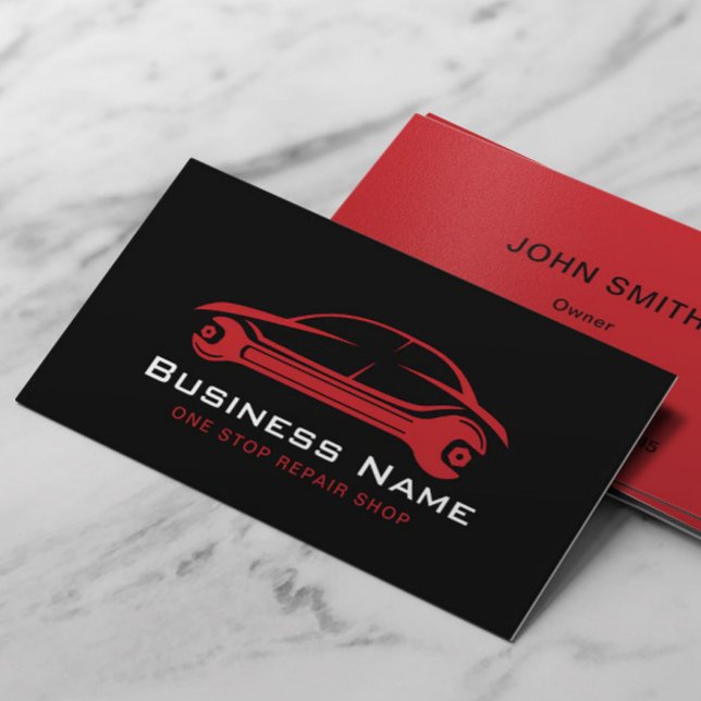 Carte De Visite Réparation de voiture Automotive Noir & Rouge Auto (Créateur téléchargé)