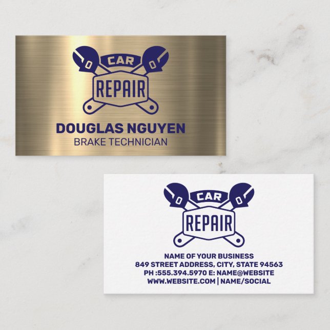 Carte De Visite Réparation de voiture Logo Wrenches | Métallique (Devant / Derrière)