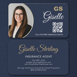 Carte De Visite Représentant d'assurance bleu marine luxe or