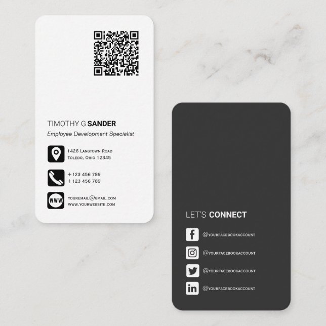 Carte De Visite Réseau Code QR icône professionnelle de médias soc (Devant / Derrière)