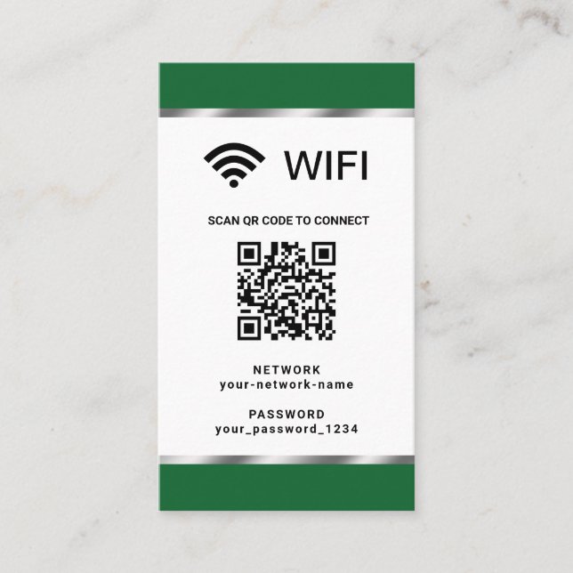 Carte De Visite Réseau Wifi et mot de passe QR Code personnalisé (Devant)
