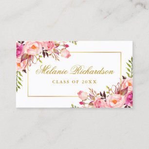 Carte De Visite Réseautage des diplômes Or floral rose