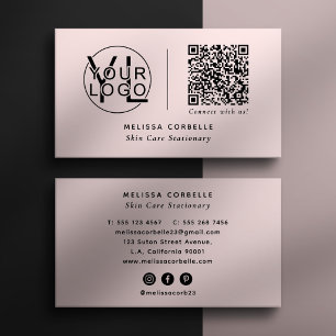 Carte De Visite Réseaux Sociaux, Code Qr et Logo Rose Simple