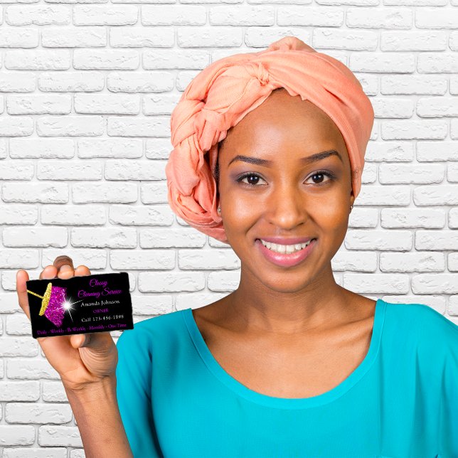 Carte De Visite Résidence de nettoyage classique Services Pink Gol (Classy Cleaning Residence Services Pink Gold Maid Business Card)