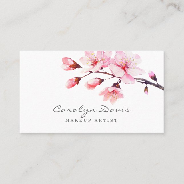 Carte De Visite Ressort Aquarelle rose Fleur de cerisier (Devant)